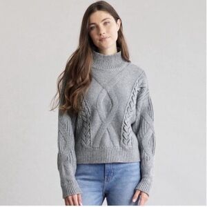 Elizabeth & James | Cable Knit Braided Chunky Turtleneck Sweater Gray Pullover